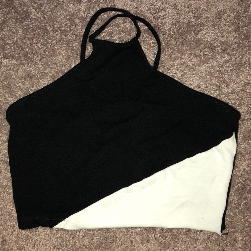 Black & white halter crop top